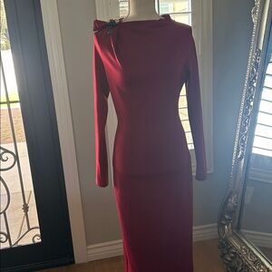 Elegant Red Long Sleeve Dress